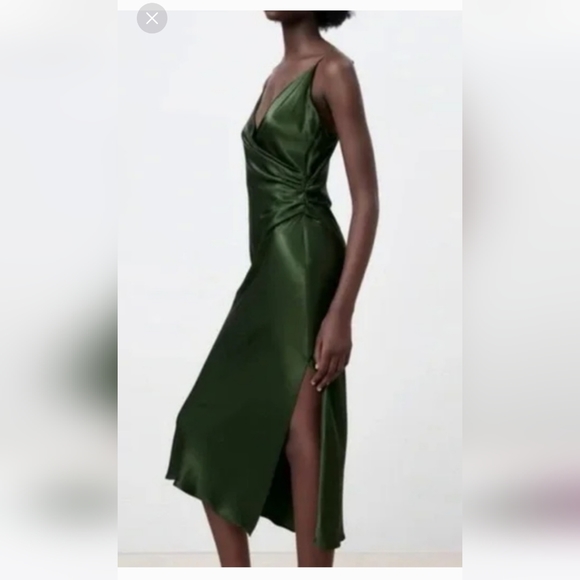 Zara Emerald Green Satin Dress Size XXL - Picture 3 of 13